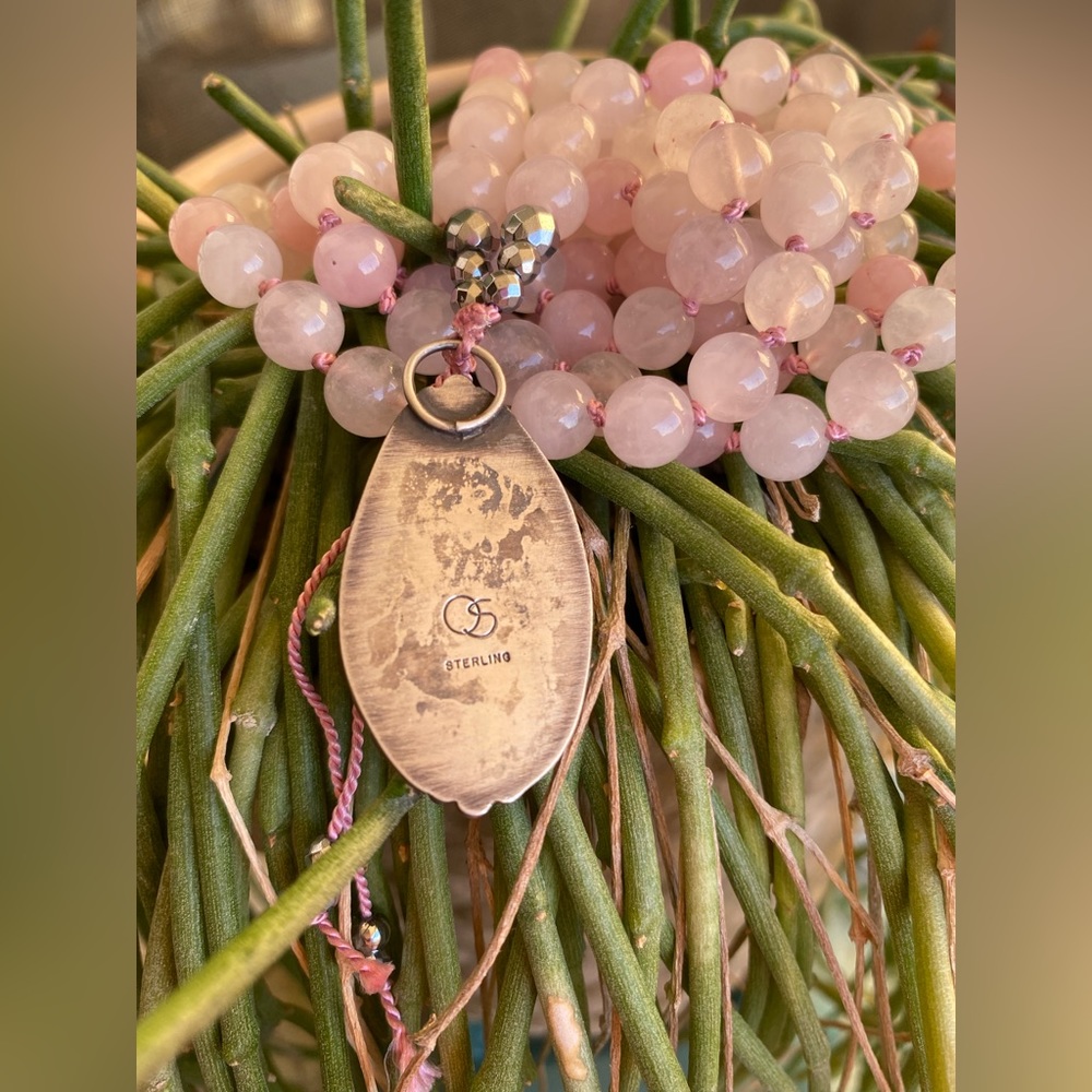 Rose Quartz, Pyrite and Turquoise Mala Necklace - Picture 6 of 9